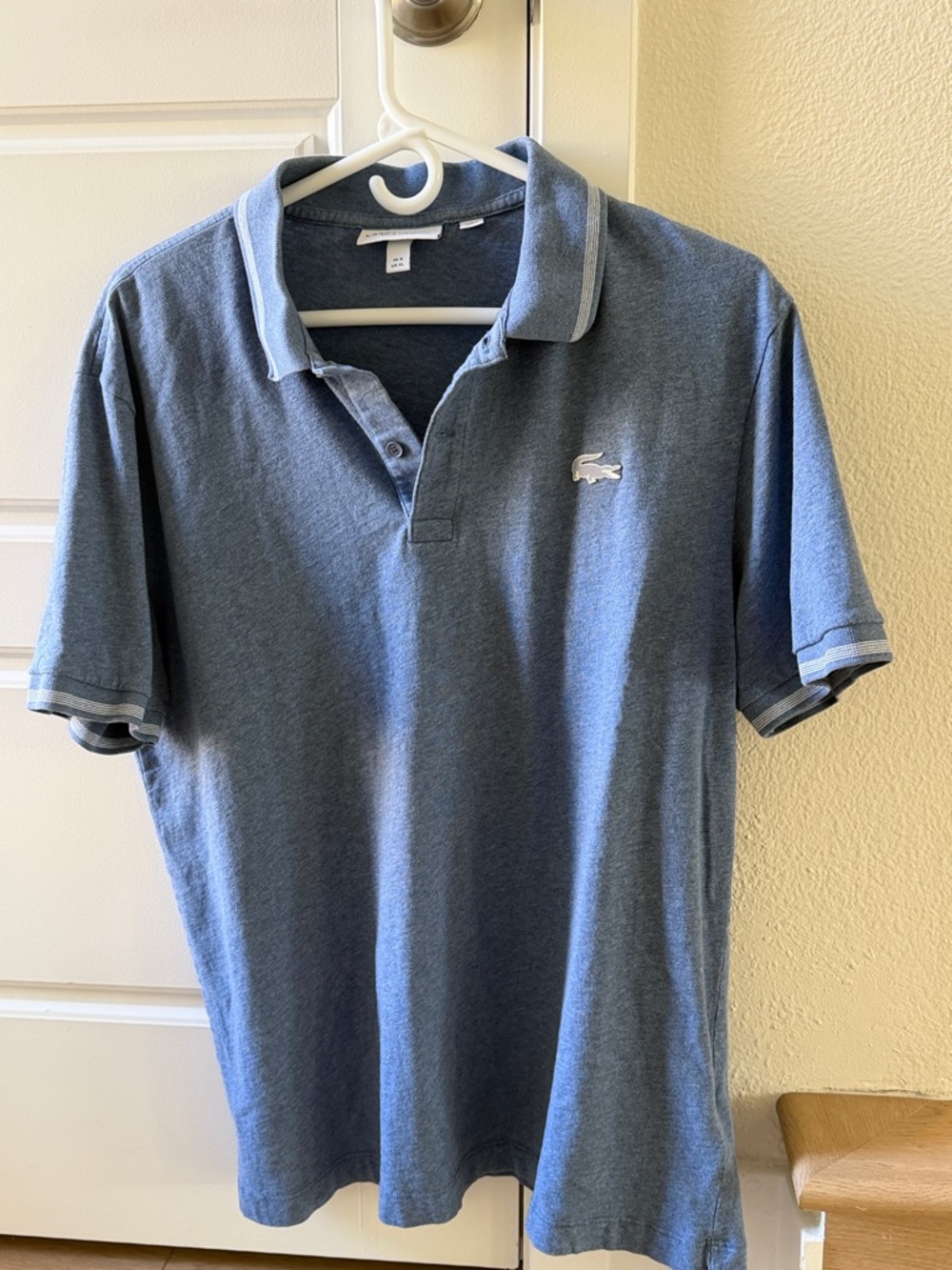 Lacoste Men's Heathered Blue Polo with Contrast Trim